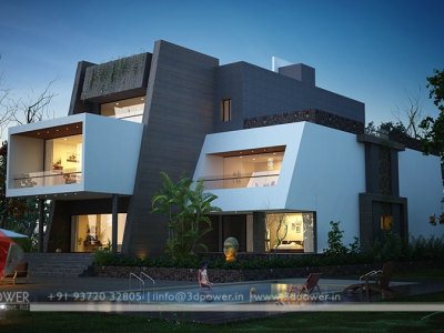awesome high class bungalow landscape designing with 3d exterior architectural rendering night view design